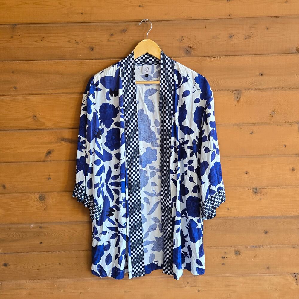 Cabi Botanical Kimono Cottagecore Boho 5661 XS/S White Blue Top Tunic - Picture 2 of 7